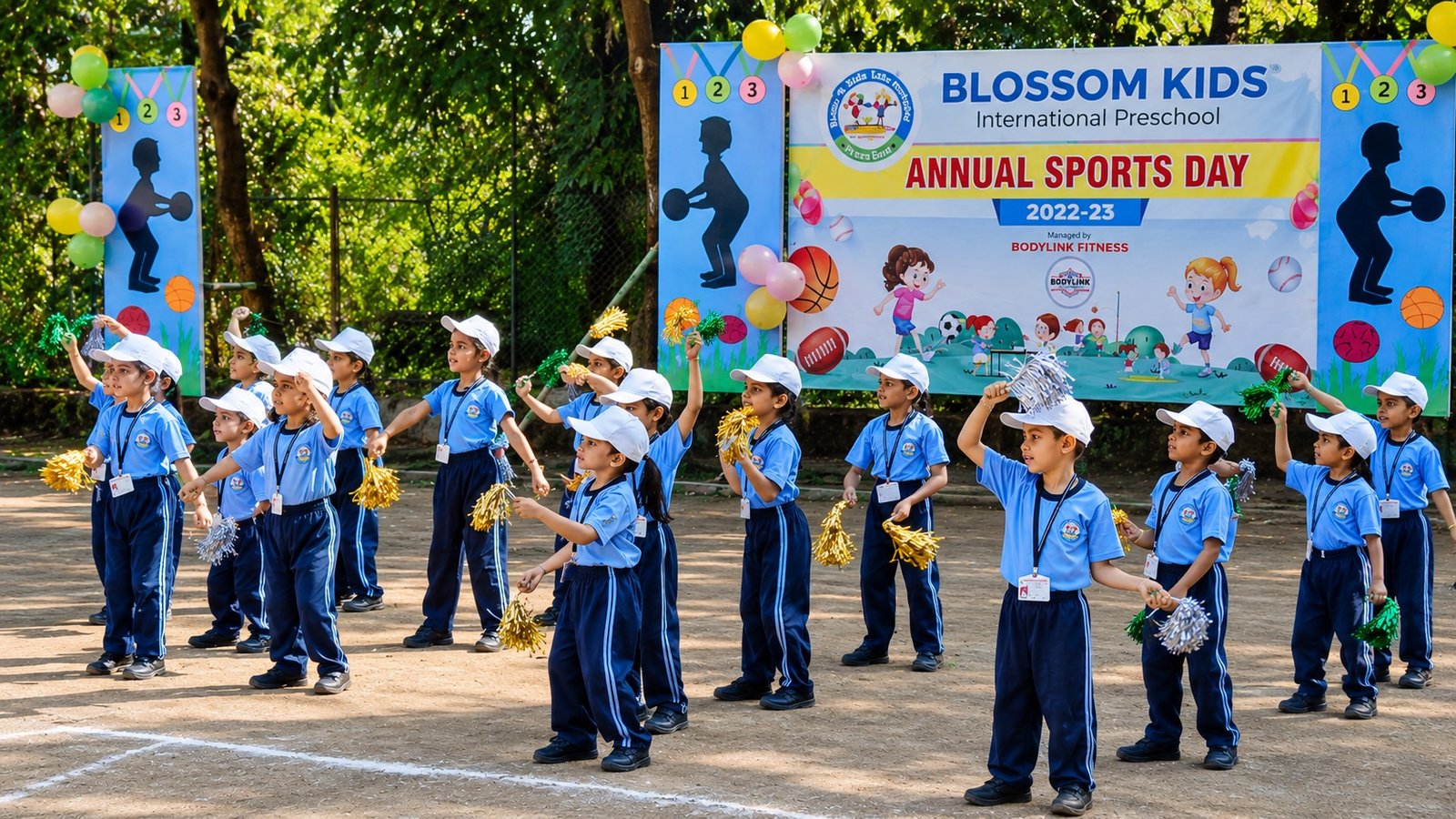 Children performing a cheerleading routine on Annual Sports Day